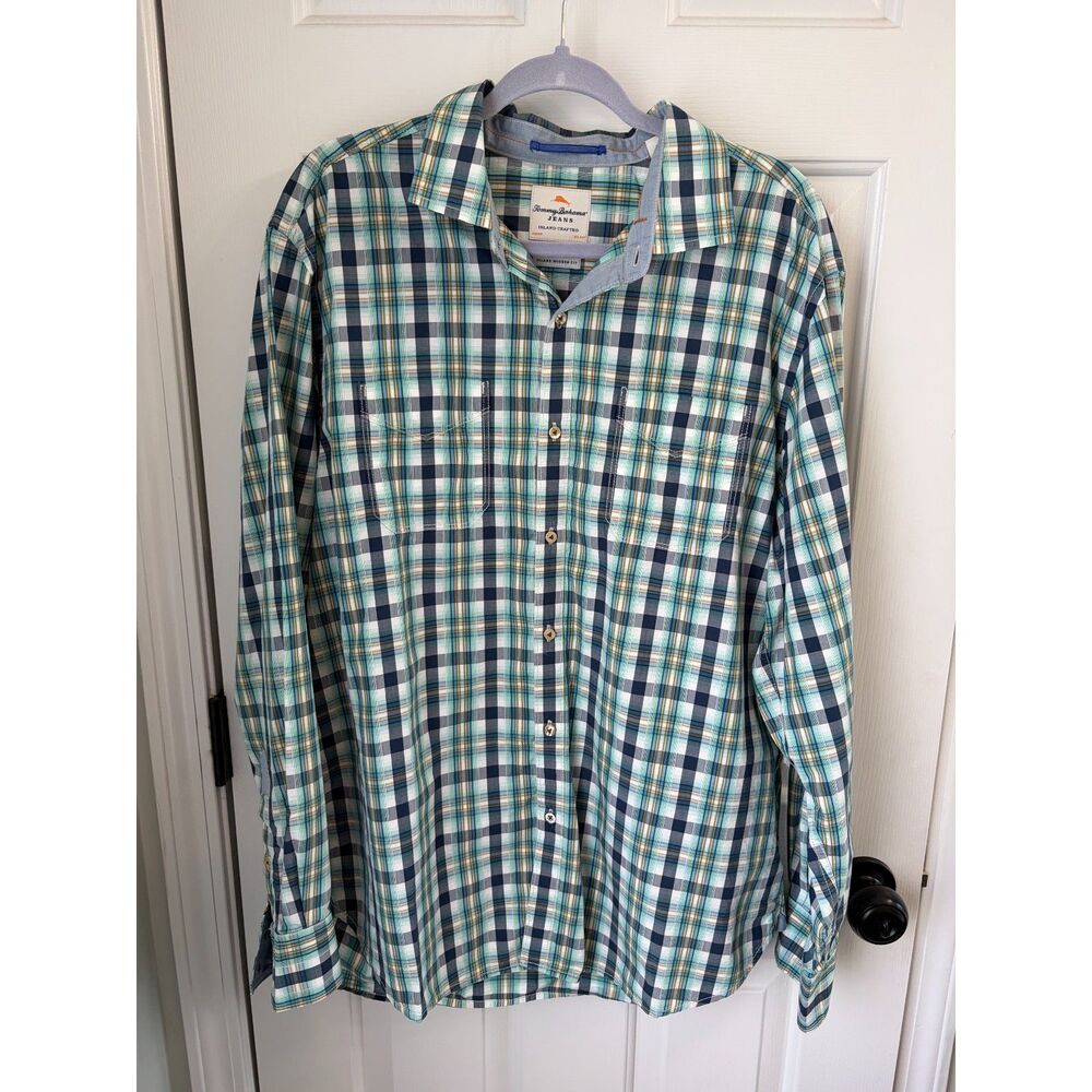 Tommy Bahama Men's 100% Cotton Blue Plaid Button Down Size XL